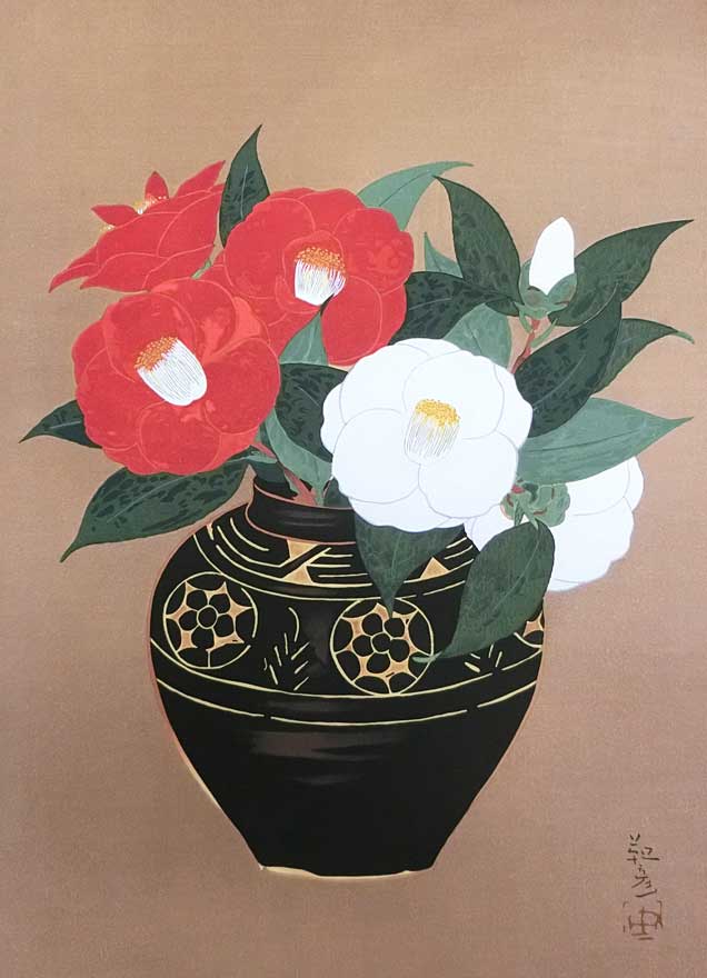 安田靫彦 木版画 紅梅青花 - 美術品