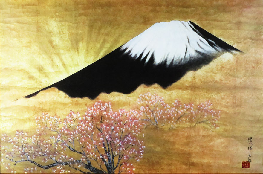 複製画】掛軸 横山大観『富士霊峰』絹本 共箱付 掛け軸 a02083 - 美術